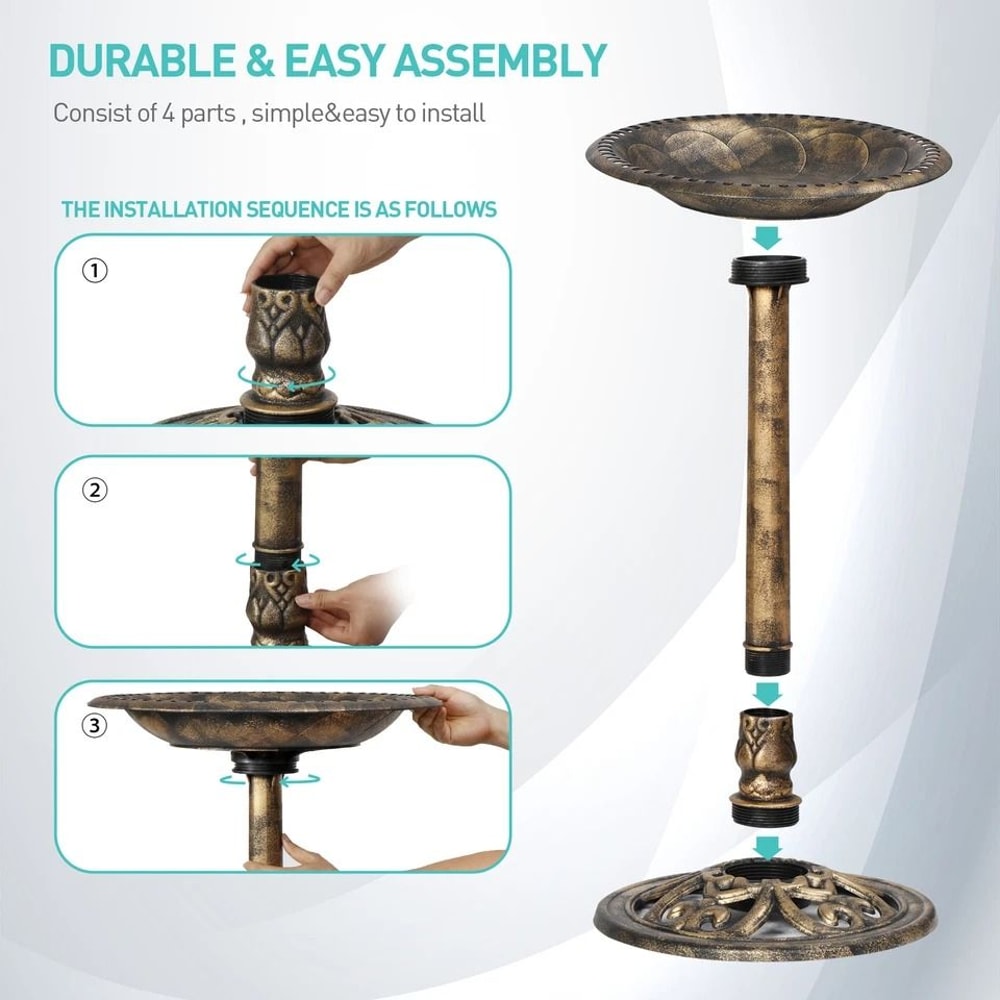 Durable Pedestal Birdbath Antique Design For Yard And Garden Outdoor Decor 3