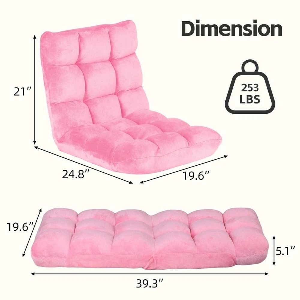 Adjustable Folding Floor Chair Sofa Lounger Bed Pink Recliner Lazy Seat Indoor 1