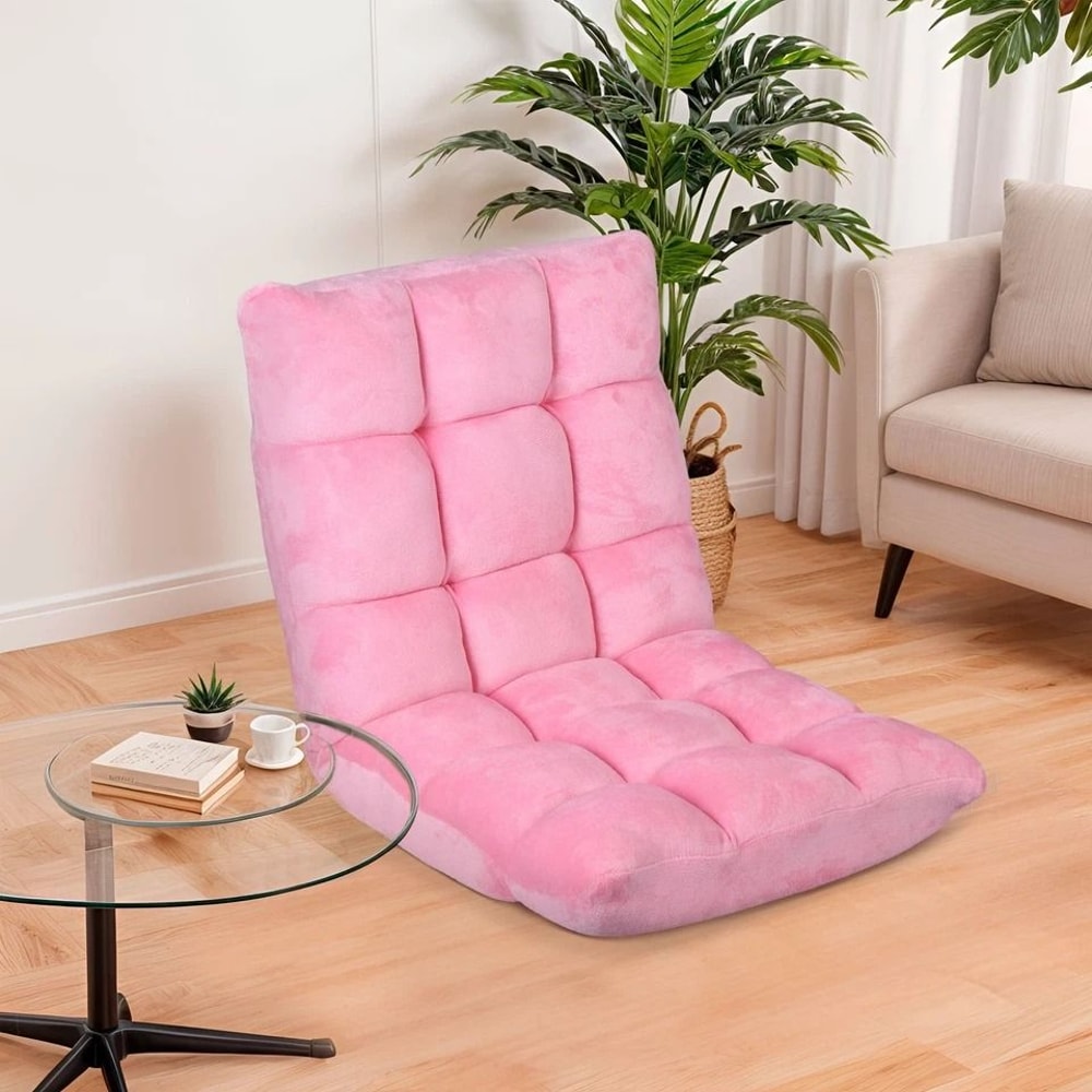 Adjustable Folding Floor Chair Sofa Lounger Bed Pink Recliner Lazy Seat Indoor 10