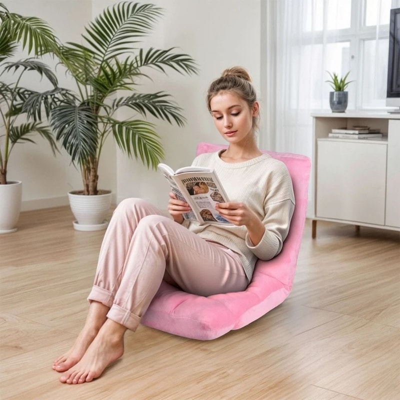 Adjustable Folding Floor Chair Sofa Lounger Bed Pink Recliner Lazy Seat Indoor 6