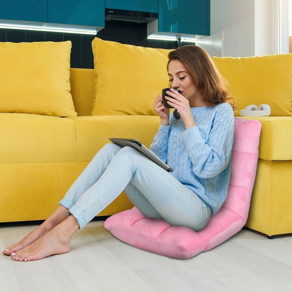 Adjustable Folding Floor Chair Sofa Lounger Bed Pink Recliner Lazy Seat Indoor 8