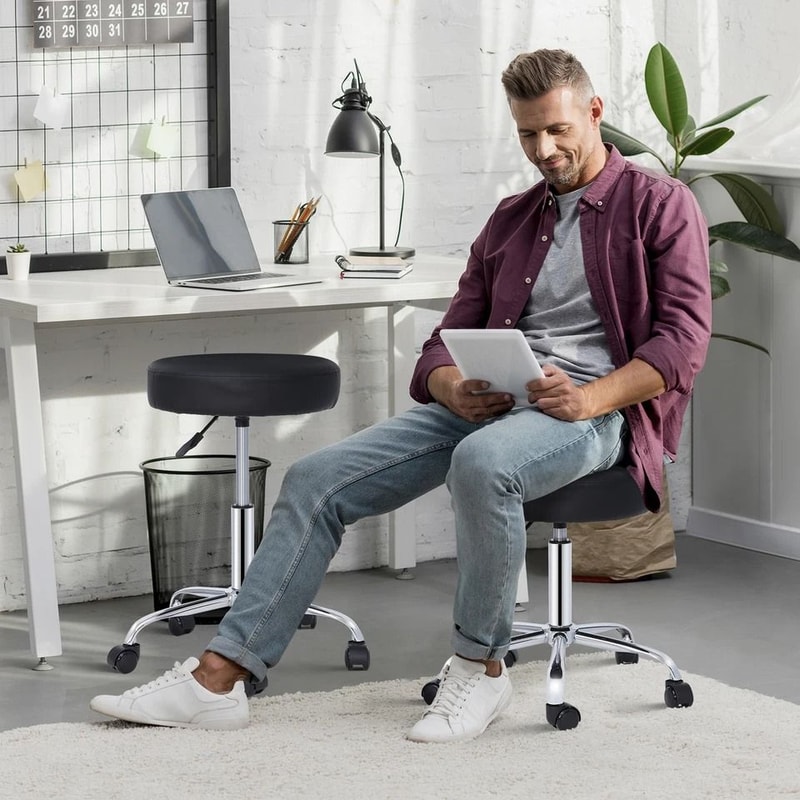 Black Adjustable Hydraulic Stool For Salon Thick Pad Swivel Chair 5