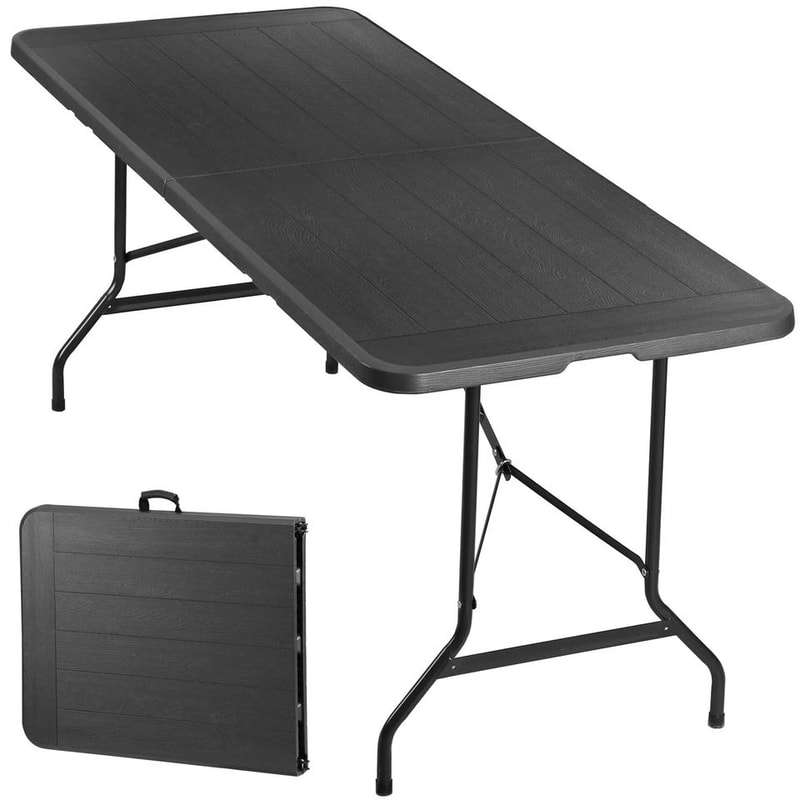 Folding Picnic Table Black Plastic For Camping Backyard BBQ And Garden Use 21