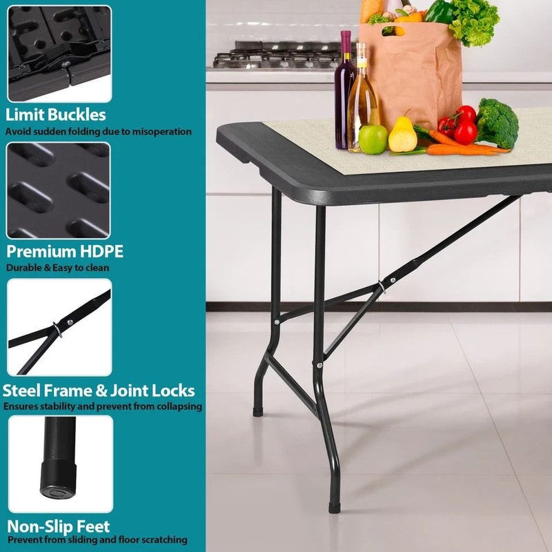 Folding Picnic Table Black Plastic For Camping Backyard BBQ And Garden Use 14