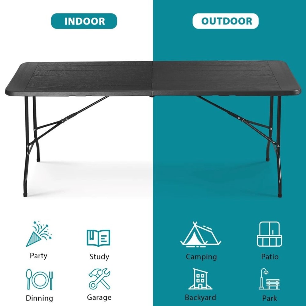 Folding Picnic Table Black Plastic For Camping Backyard BBQ And Garden Use 15
