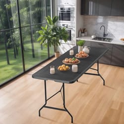 folding picnic table, black plastic for camping, backyard bbq, and garden use