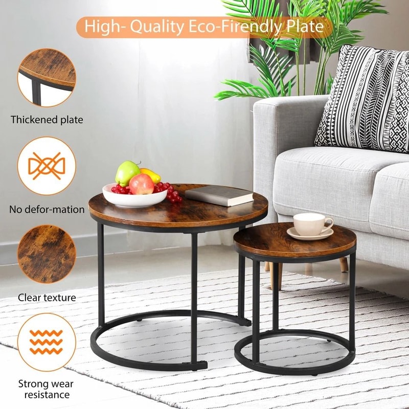 Round Modern Nesting Coffee Table Set Accent Table For Living Room 1