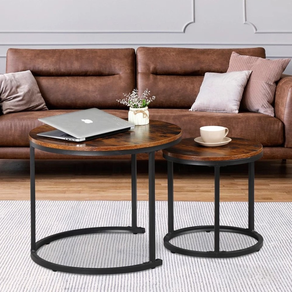 Round Modern Nesting Coffee Table Set Accent Table For Living Room 3