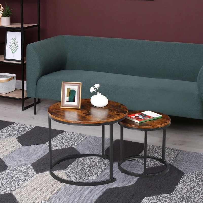 Round Modern Nesting Coffee Table Set Accent Table For Living Room 4
