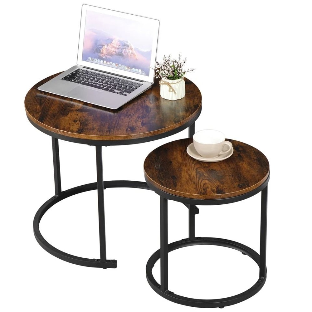 Round Modern Nesting Coffee Table Set Accent Table For Living Room 5