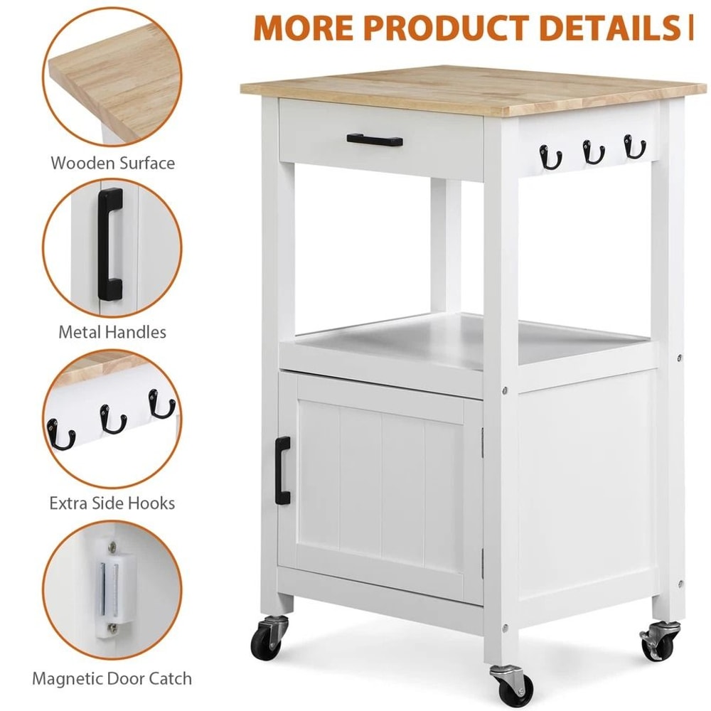 White Rolling Kitchen Cart On Wheels Extra Counter Space Perfect For Dining Room And Kitchen Organi 1