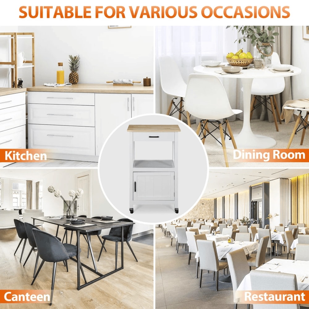White Rolling Kitchen Cart On Wheels Extra Counter Space Perfect For Dining Room And Kitchen Organi 8