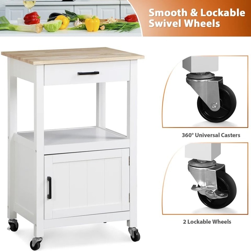 White Rolling Kitchen Cart On Wheels Extra Counter Space Perfect For Dining Room And Kitchen Organi 2