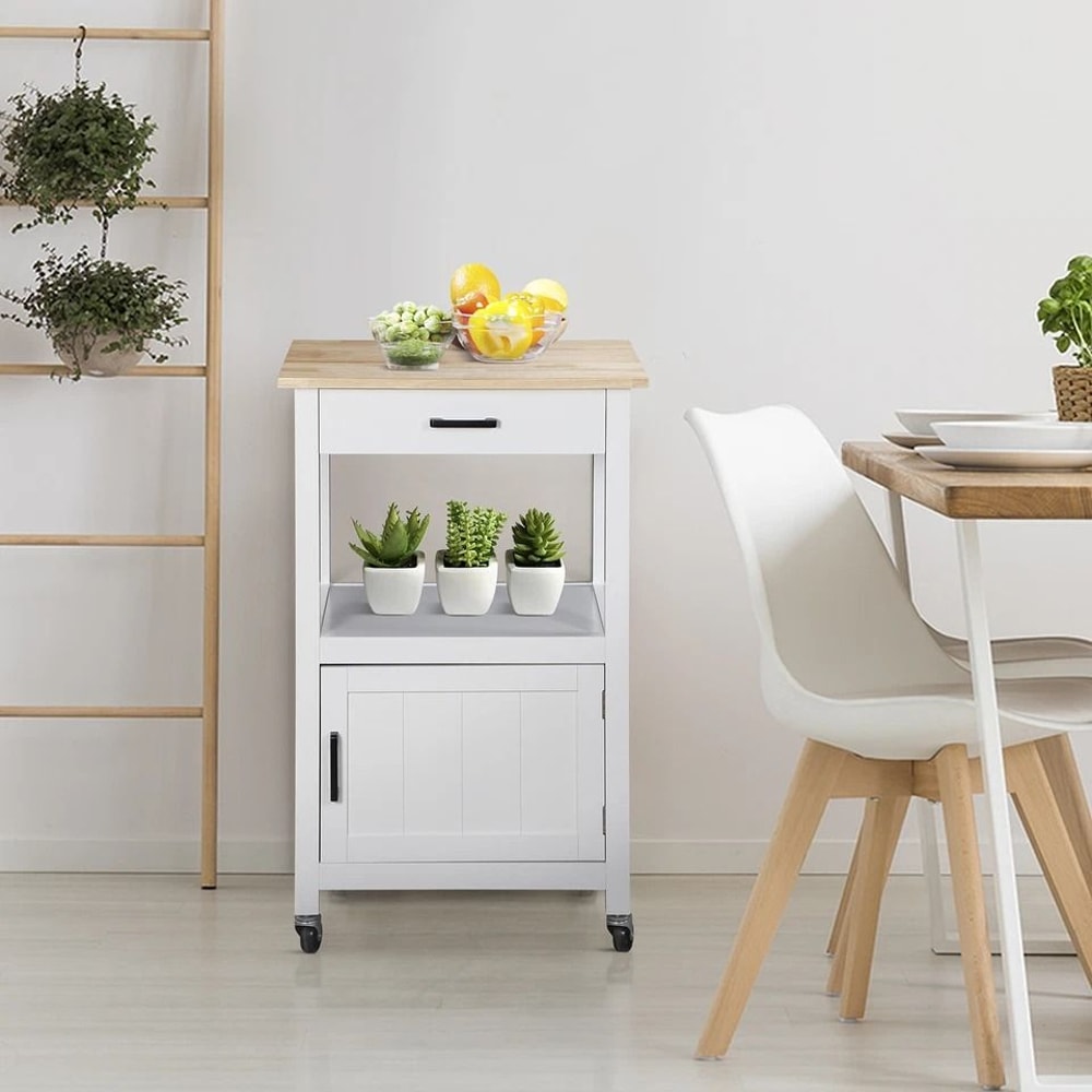 White Rolling Kitchen Cart On Wheels Extra Counter Space Perfect For Dining Room And Kitchen Organi 3