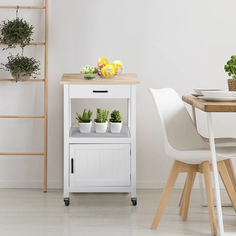 White Rolling Kitchen Cart On Wheels Extra Counter Space Perfect For Dining Room And Kitchen Organi 3