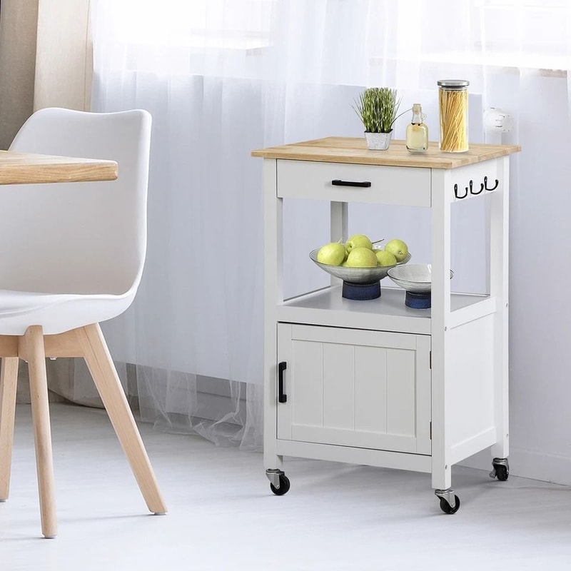 White Rolling Kitchen Cart On Wheels Extra Counter Space Perfect For Dining Room And Kitchen Organi 5