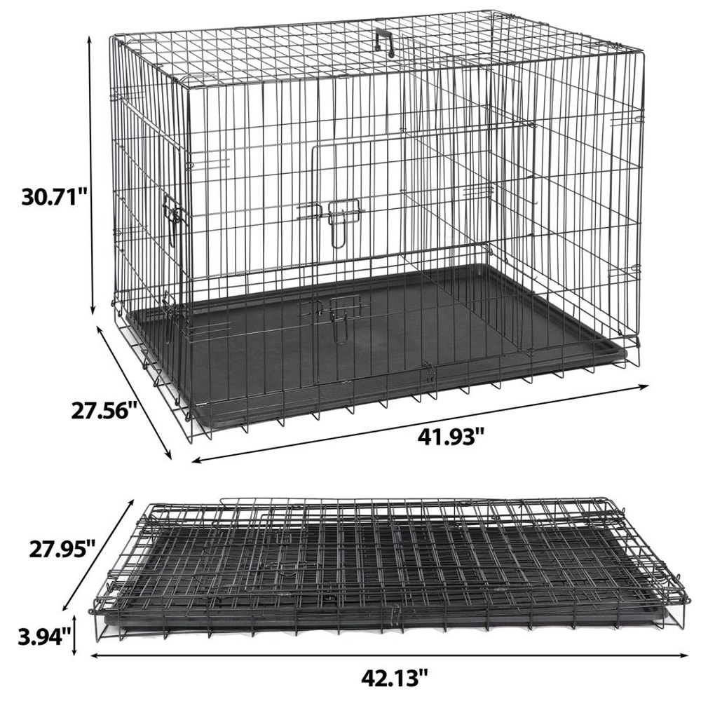 Folding Dog Crate Large Pet Kennel With Tray Indoor Dog House Sturdy Metal Cage Portable And Travel 1