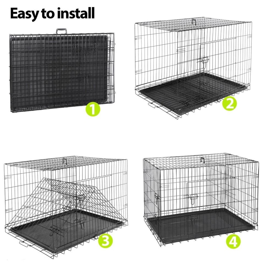 Folding Dog Crate Large Pet Kennel With Tray Indoor Dog House Sturdy Metal Cage Portable And Travel 2