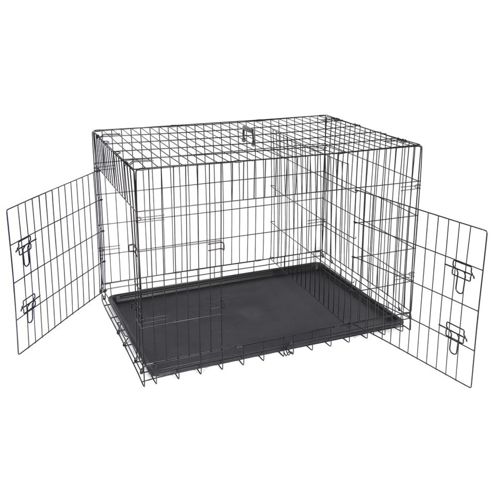 Folding Dog Crate Large Pet Kennel With Tray Indoor Dog House Sturdy Metal Cage Portable And Travel 5