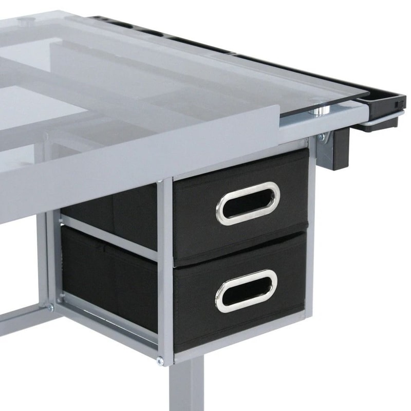 Tempered Glass Adjustable Drawing Table Rolling Drafting Station Adjustable Height Work Desk Storag 8