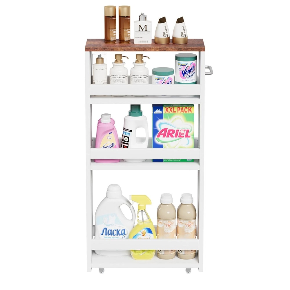 Slim Rolling Cart Tier Utility Storage Cart Narrow Kitchen Cart For Small Spaces 11