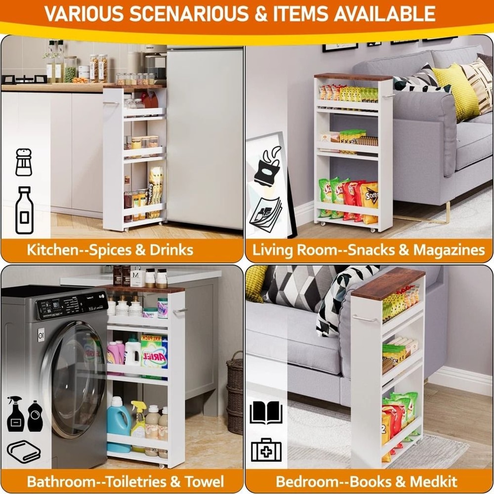 Slim Rolling Cart Tier Utility Storage Cart Narrow Kitchen Cart For Small Spaces 3