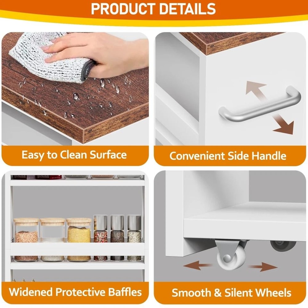 Slim Rolling Cart Tier Utility Storage Cart Narrow Kitchen Cart For Small Spaces 4