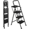 Folding Step Stool With AntiSlip Pedal Ladder With Tool Platform Black High Weight Capacity Compact 0