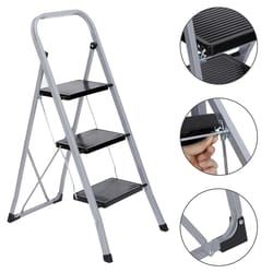 ladder folding step stool with handgrip & wide pedal, portable steel step stool for home, indoor use, heavy-duty