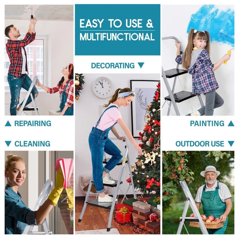 Ladder Folding Step Stool With Handgrip Wide Pedal Portable Steel Step Stool For Home Indoor Use H 2