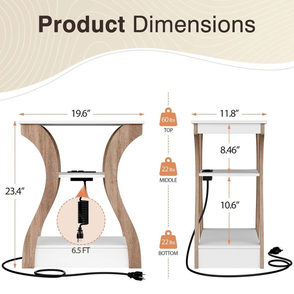 End Table With Charging Station White Side Table For Bedroom Living Room 1
