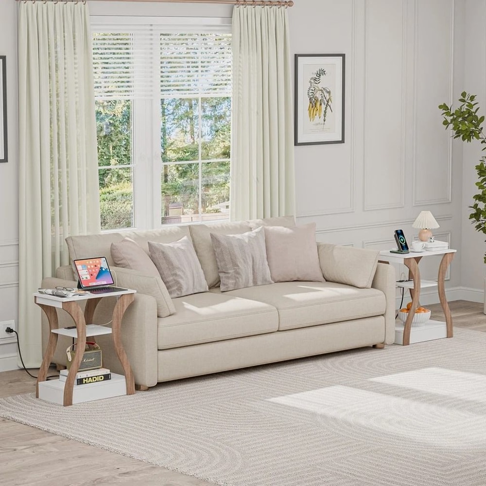 End Table With Charging Station White Side Table For Bedroom Living Room 12