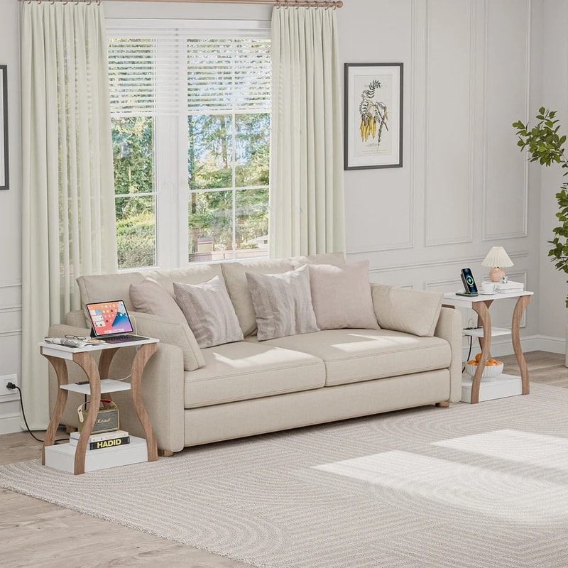 End Table With Charging Station White Side Table For Bedroom Living Room 12
