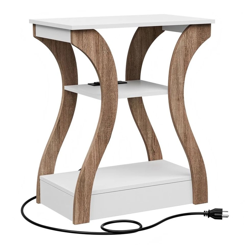 End Table With Charging Station White Side Table For Bedroom Living Room 13