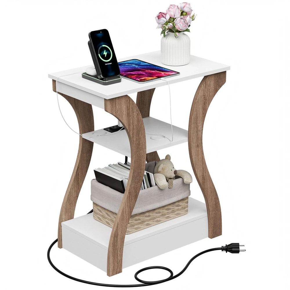 End Table With Charging Station White Side Table For Bedroom Living Room 14