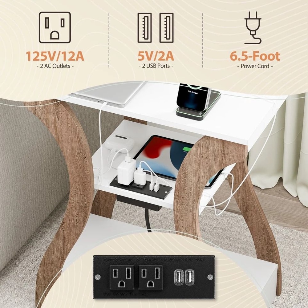 End Table With Charging Station White Side Table For Bedroom Living Room 4