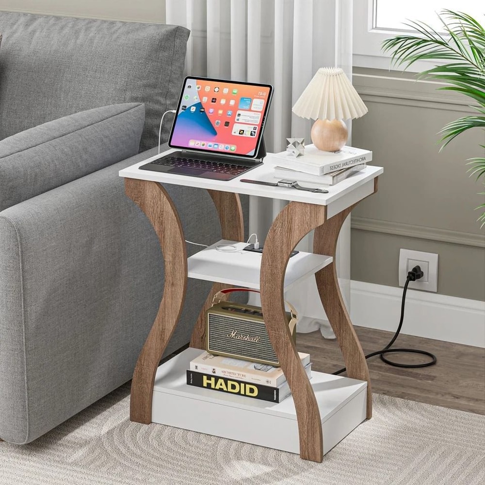 End Table With Charging Station White Side Table For Bedroom Living Room 5