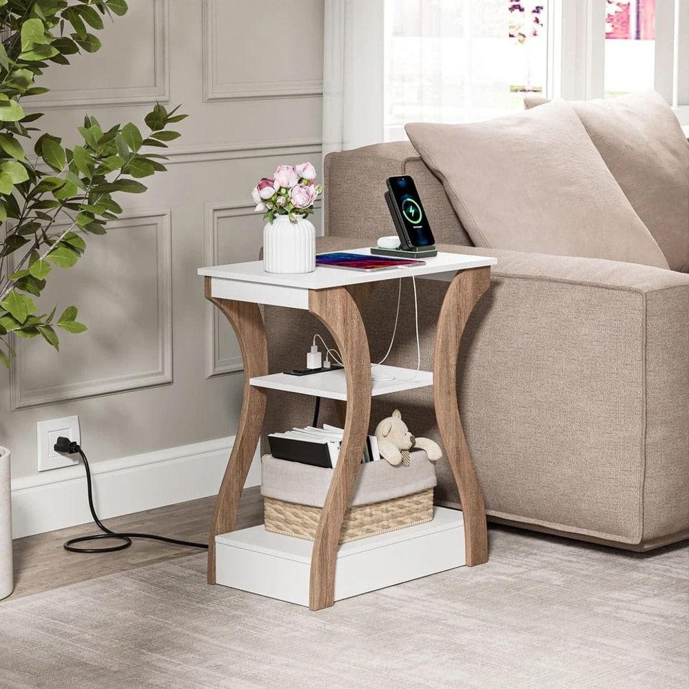 End Table With Charging Station White Side Table For Bedroom Living Room 8
