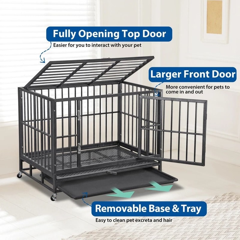 Large Dog Cage With Locks Heavy Duty Dog Crate Indoor Outdoor Removable Tray 2