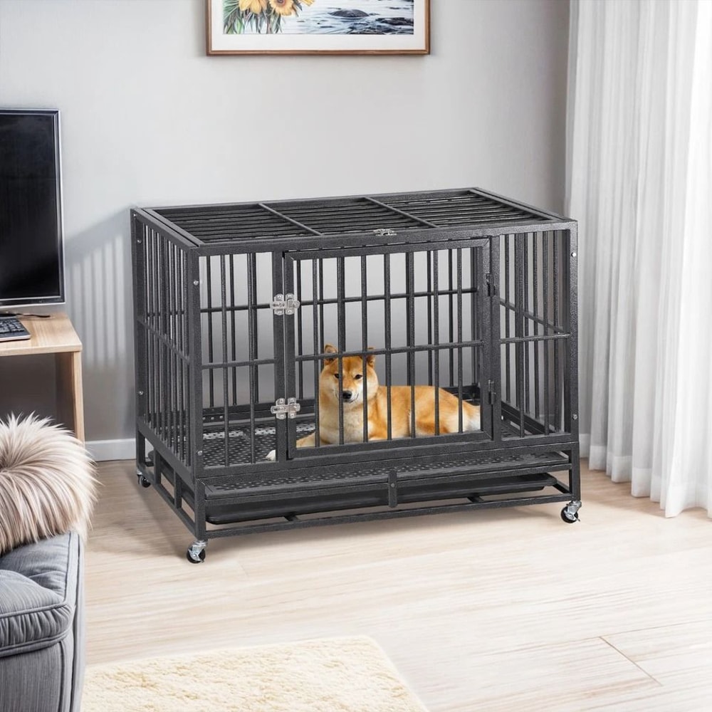 Large Dog Cage With Locks Heavy Duty Dog Crate Indoor Outdoor Removable Tray 4