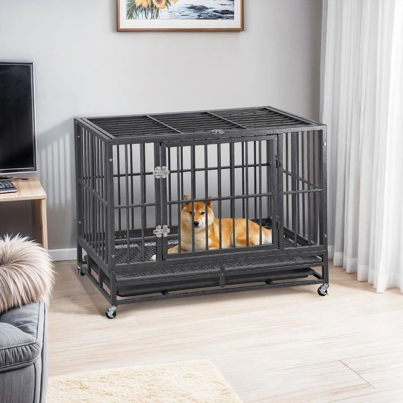 Large Dog Cage With Locks Heavy Duty Dog Crate Indoor Outdoor Removable Tray 4