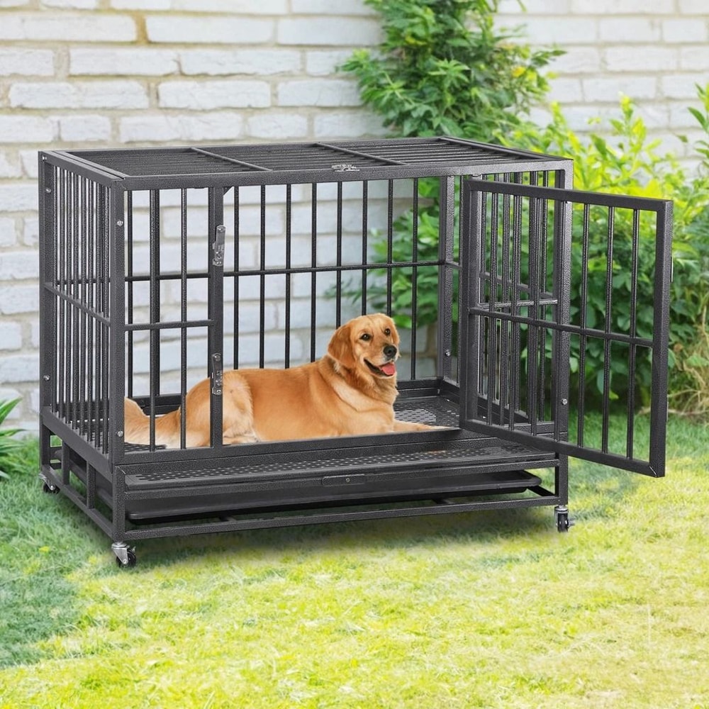 Large Dog Cage With Locks Heavy Duty Dog Crate Indoor Outdoor Removable Tray 5