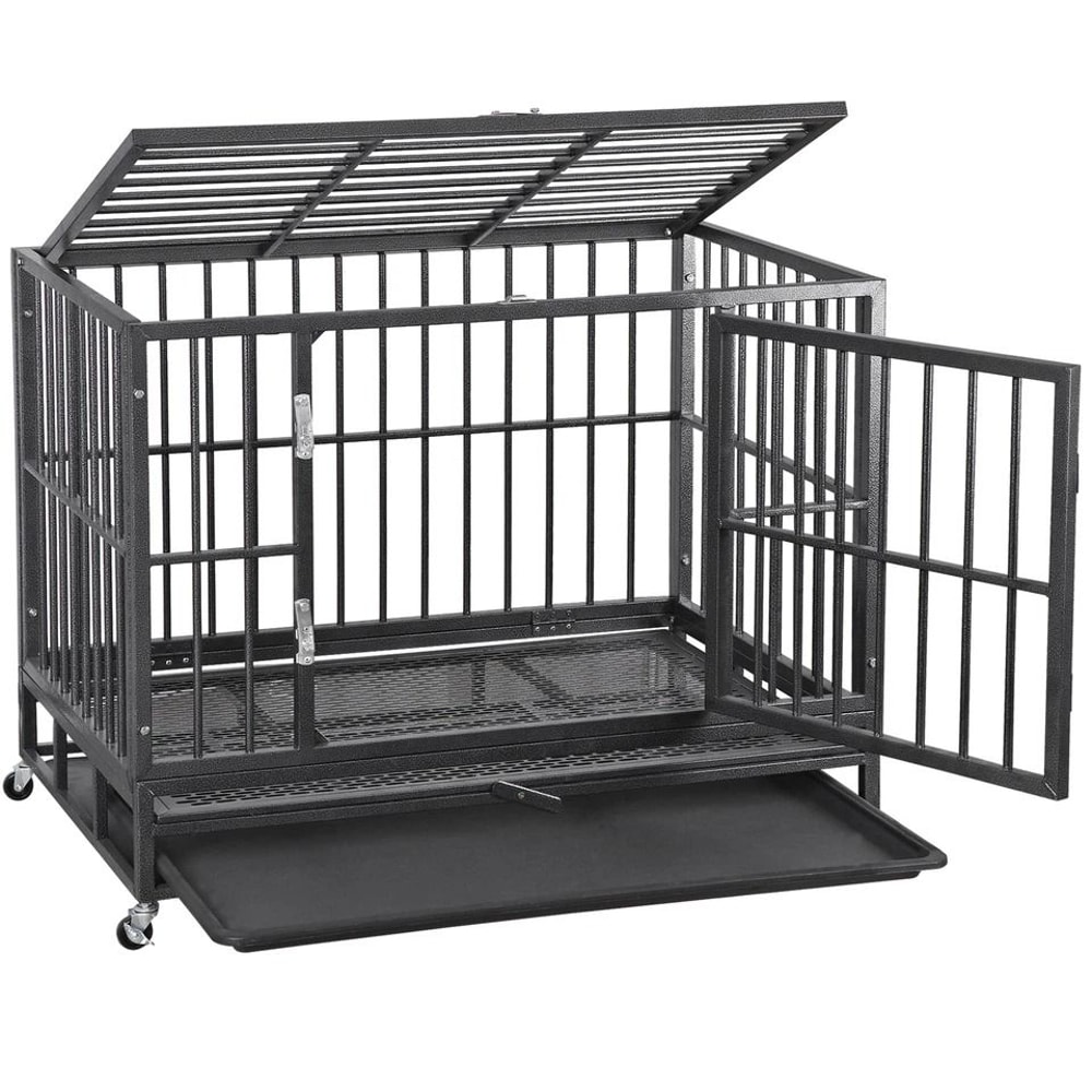 Large Dog Cage With Locks Heavy Duty Dog Crate Indoor Outdoor Removable Tray 10