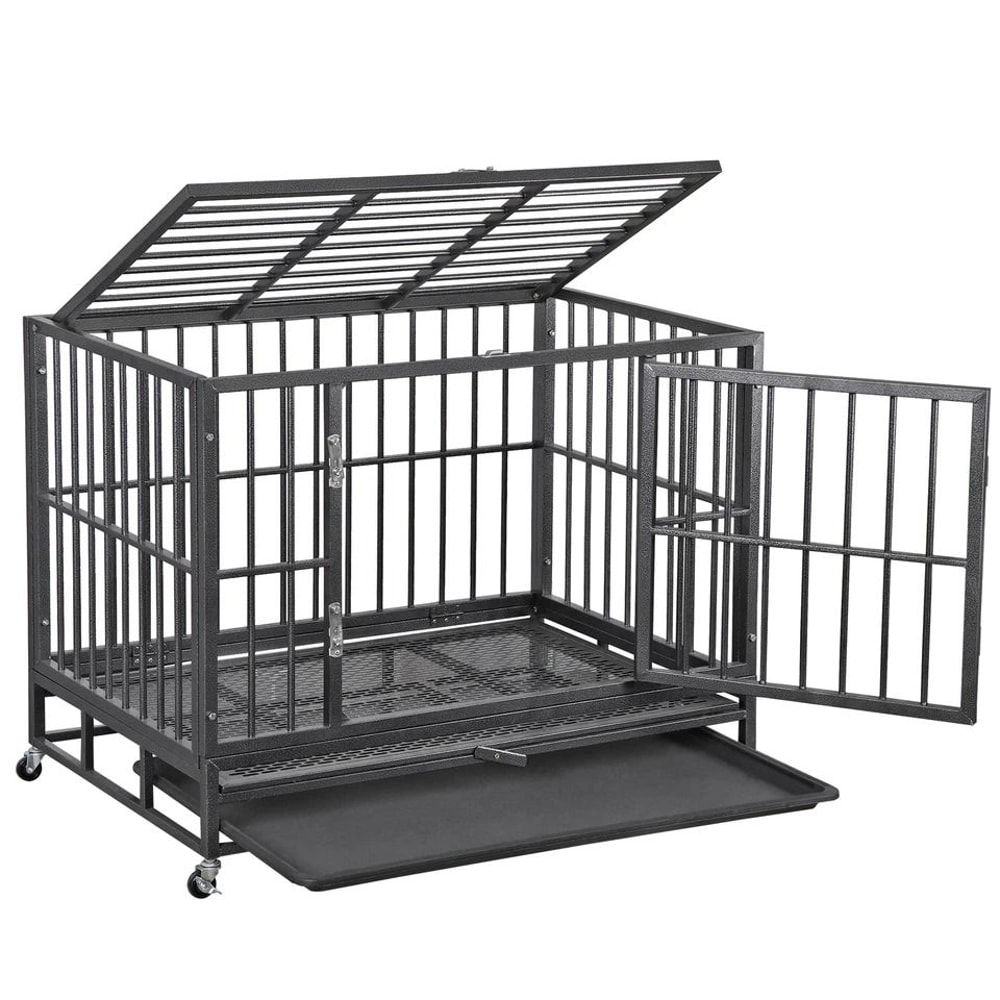 Large Dog Cage With Locks Heavy Duty Dog Crate Indoor Outdoor Removable Tray 11