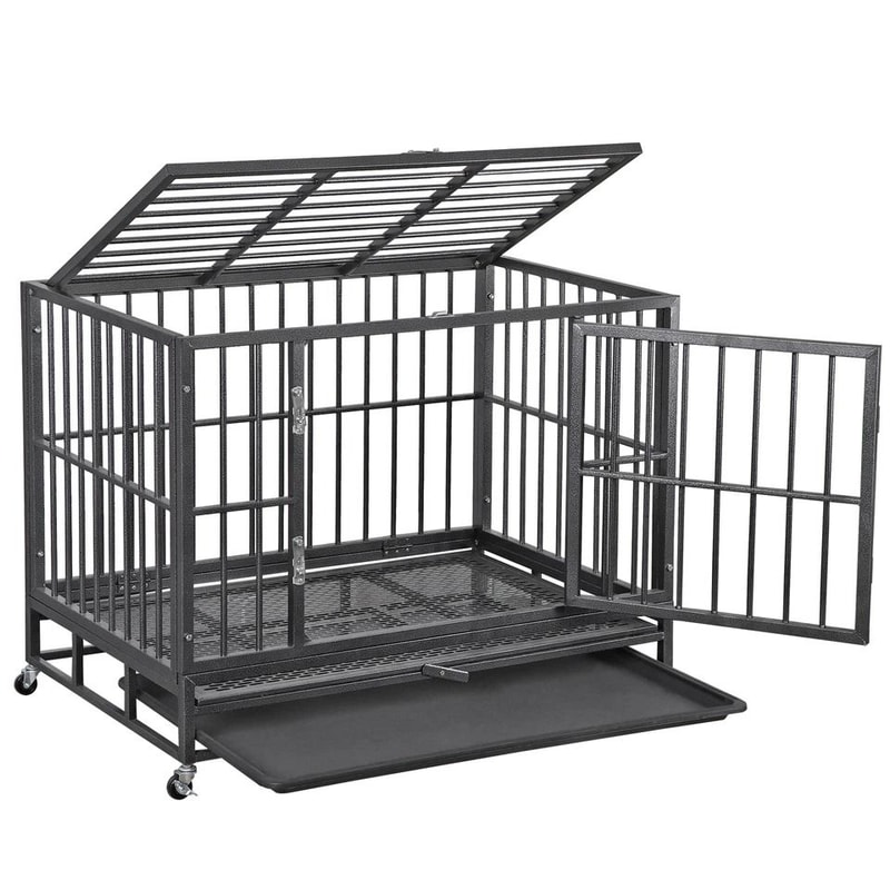 Large Dog Cage With Locks Heavy Duty Dog Crate Indoor Outdoor Removable Tray 11