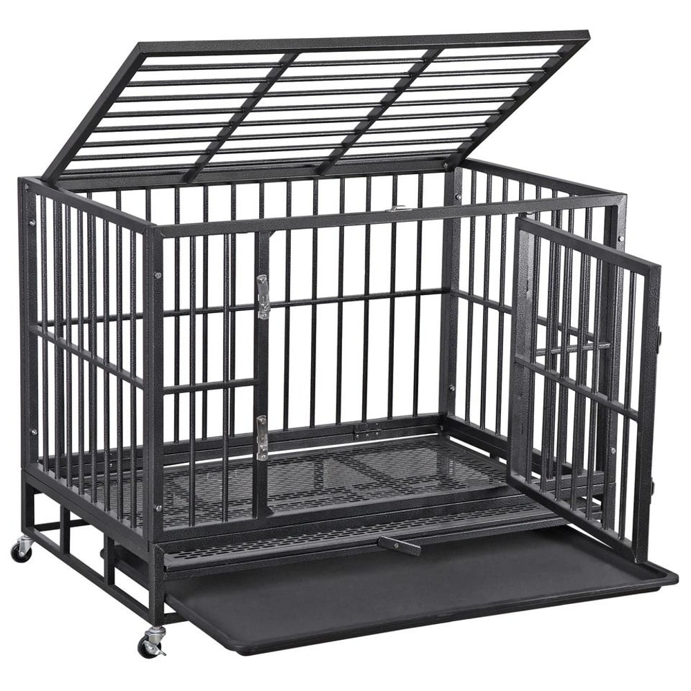 Large Dog Cage With Locks Heavy Duty Dog Crate Indoor Outdoor Removable Tray 12
