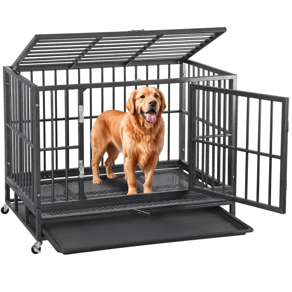 Large Dog Cage With Locks Heavy Duty Dog Crate Indoor Outdoor Removable Tray 15