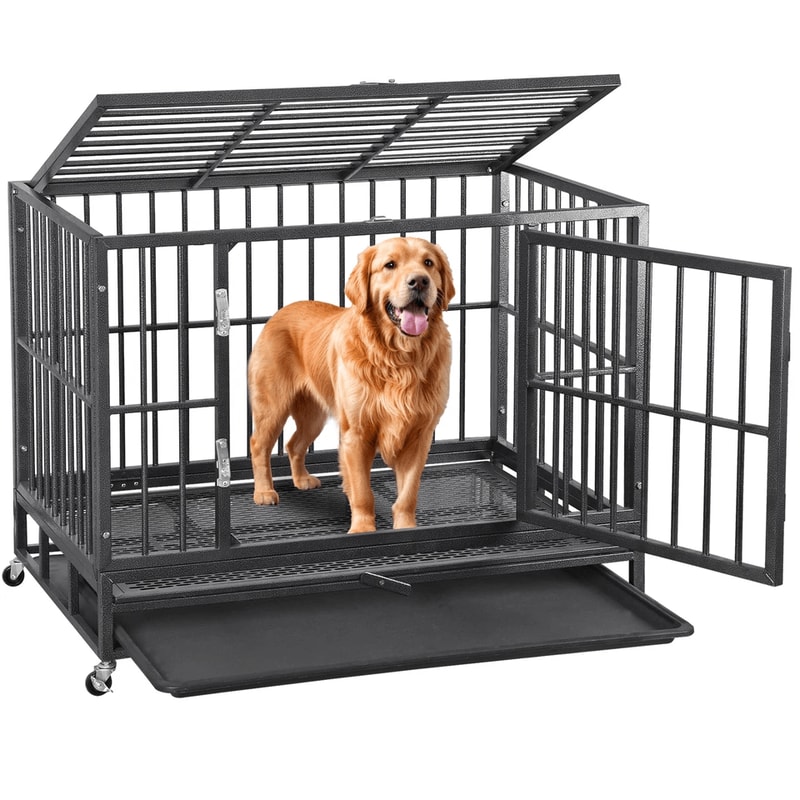 Large Dog Cage With Locks Heavy Duty Dog Crate Indoor Outdoor Removable Tray 15