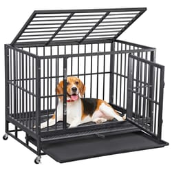 large dog cage with locks, heavy duty dog crate indoor, outdoor, removable tray