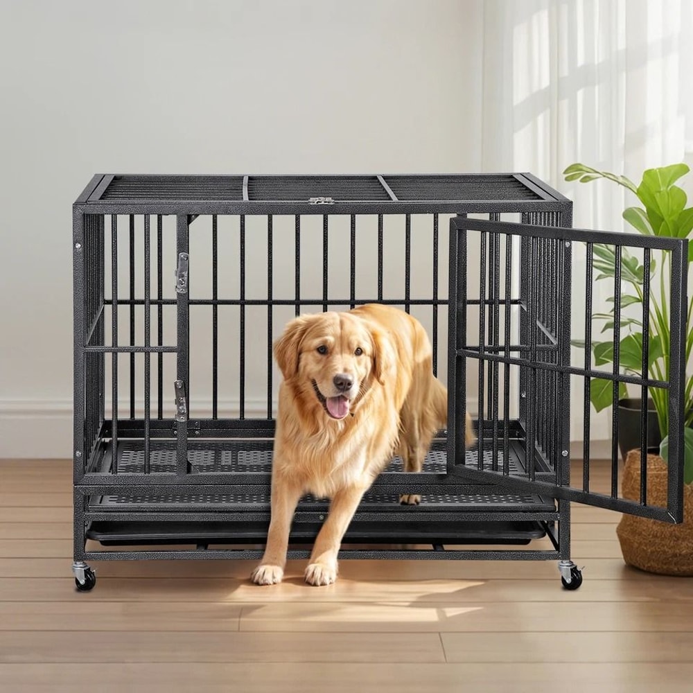 Large Dog Cage With Locks Heavy Duty Dog Crate Indoor Outdoor Removable Tray 7